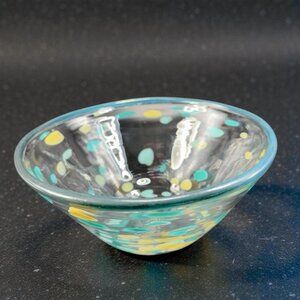 Hand Blown Heavy Glass Dish Bowl Confetti Spots Possibly Blenko Glassware VTG